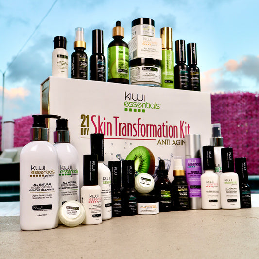 Kiwi Spa’s 21-Day Skin Transformation Kit, featuring organic products for a complete at-home skincare routine.